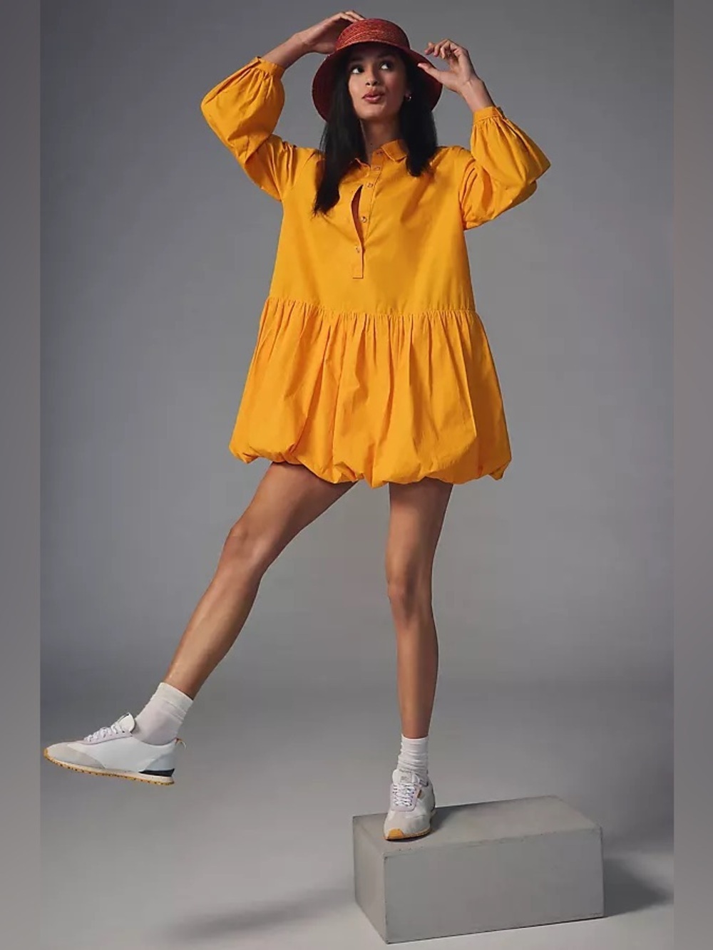 Anthropologie Maeve Bubble Hem Shirt Dress in White size XS-S